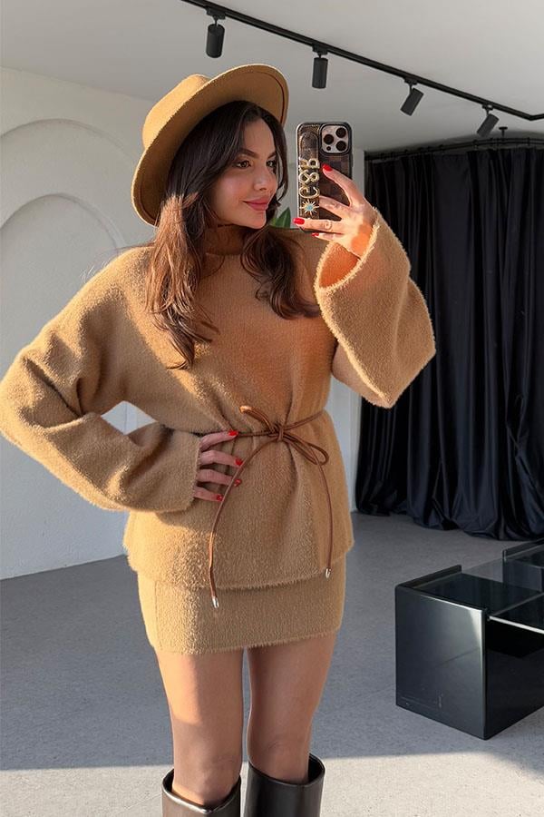 Darcio Camel Yumoş Kazak Etek Takım