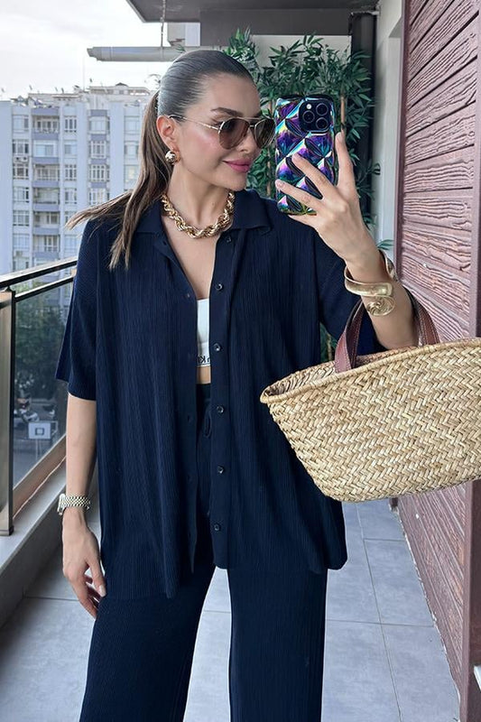 Daren Fitilli Gömlek Pantolon Takım - Lacivert