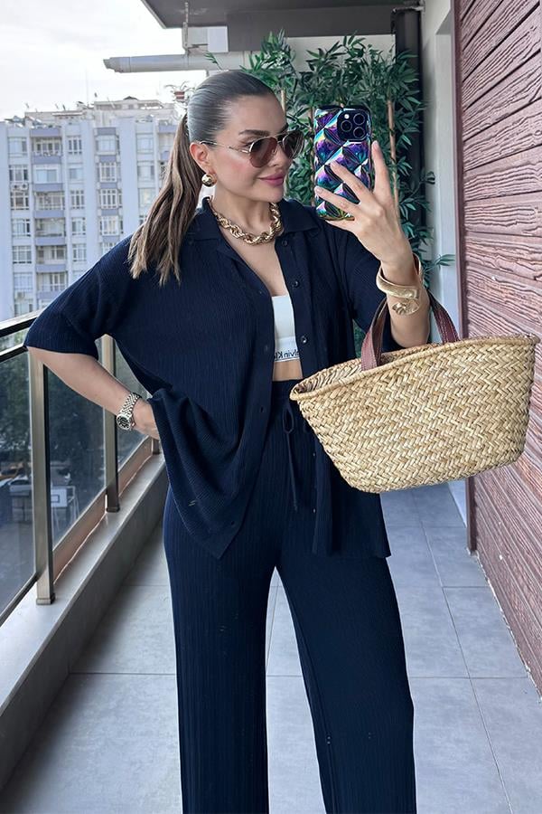 Daren Fitilli Gömlek Pantolon Takım - Lacivert