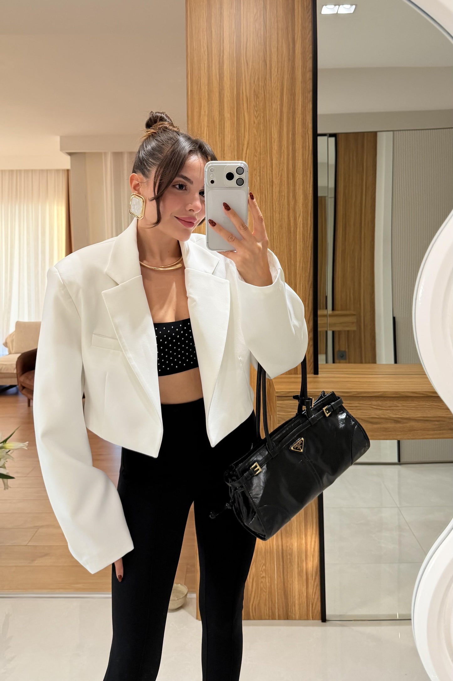 Denhaag Beyaz Premium Vatkalı Mini Ceket