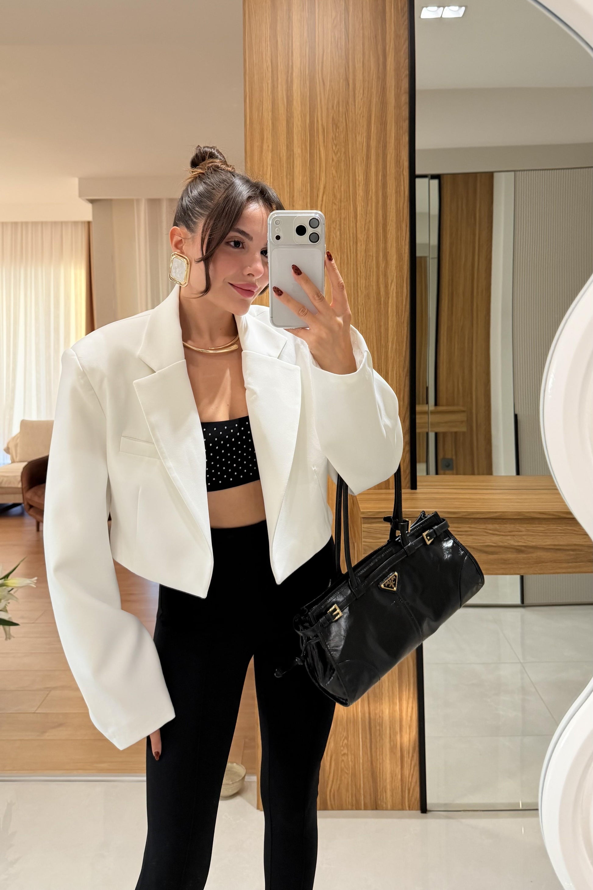 Denhaag Beyaz Premium Vatkalı Mini Ceket