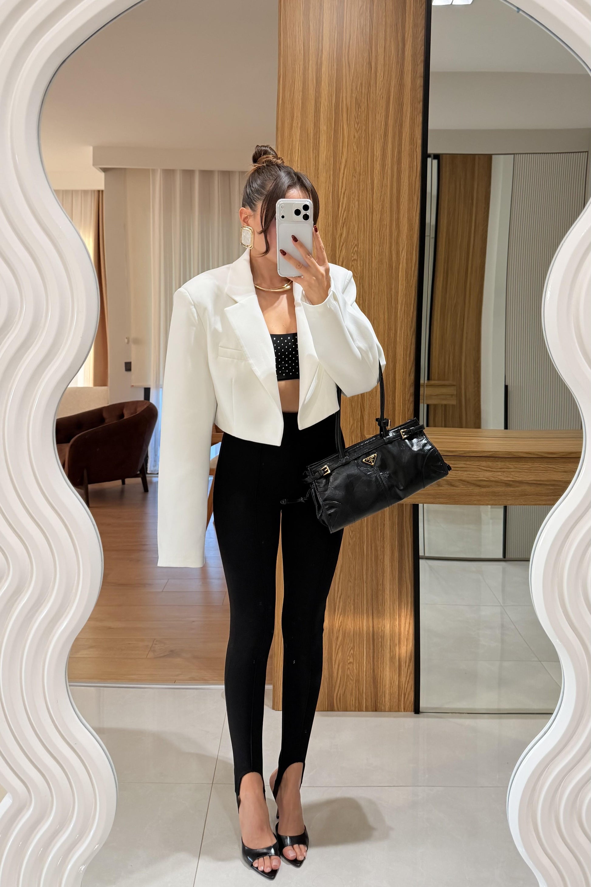 Denhaag Beyaz Premium Vatkalı Mini Ceket