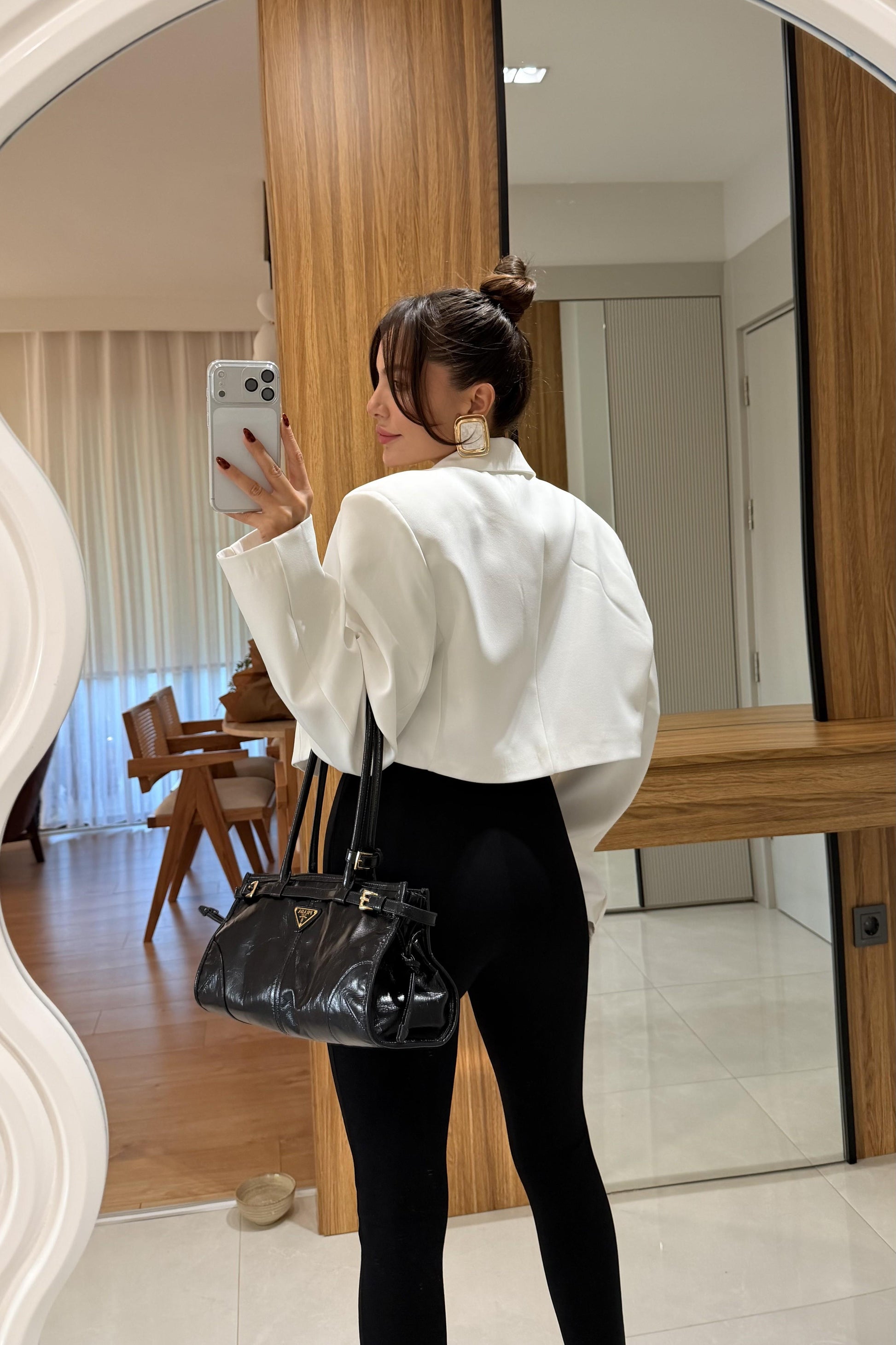 Denhaag Beyaz Premium Vatkalı Mini Ceket