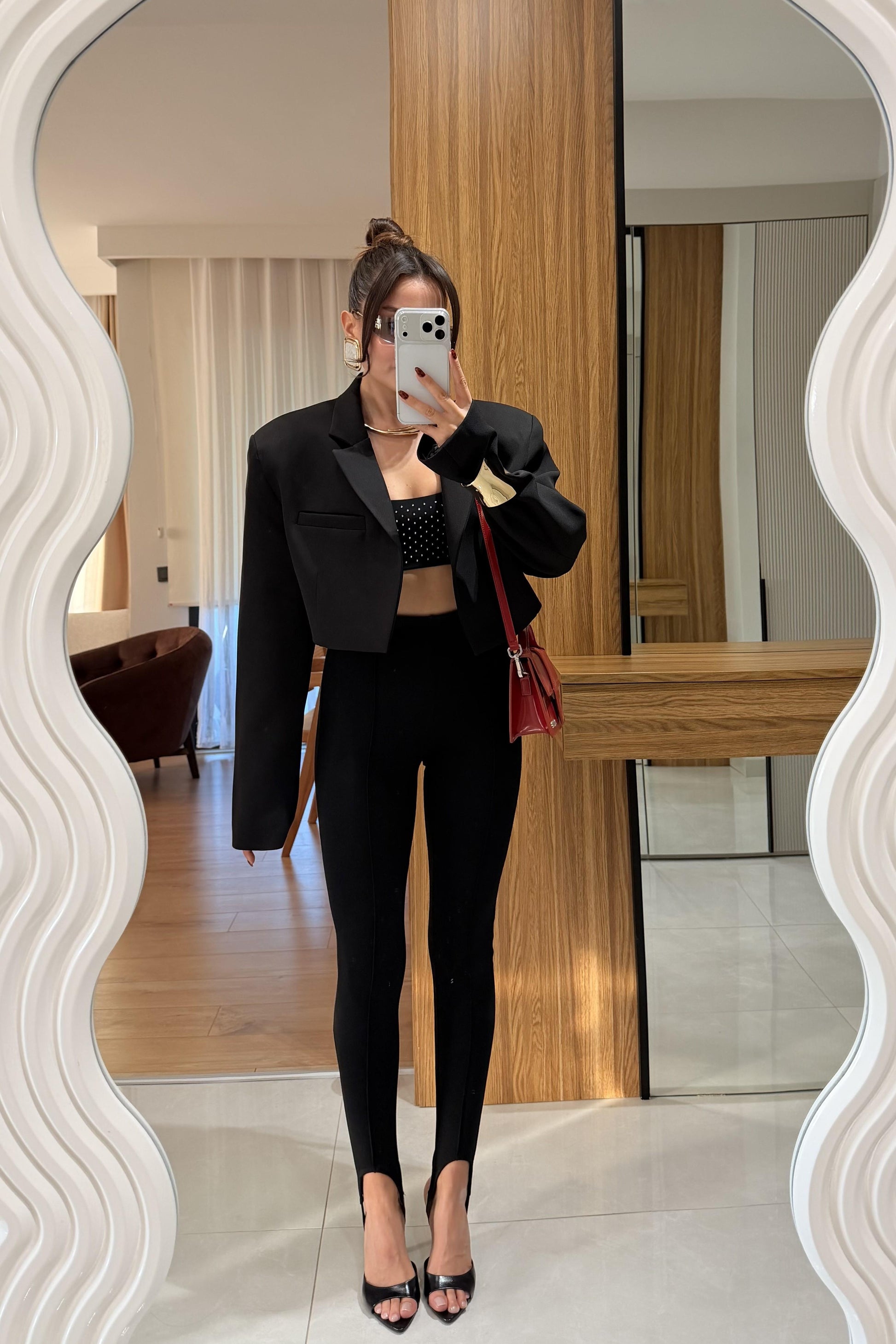 Denhaag Siyah Premium Vatkalı Mini Ceket