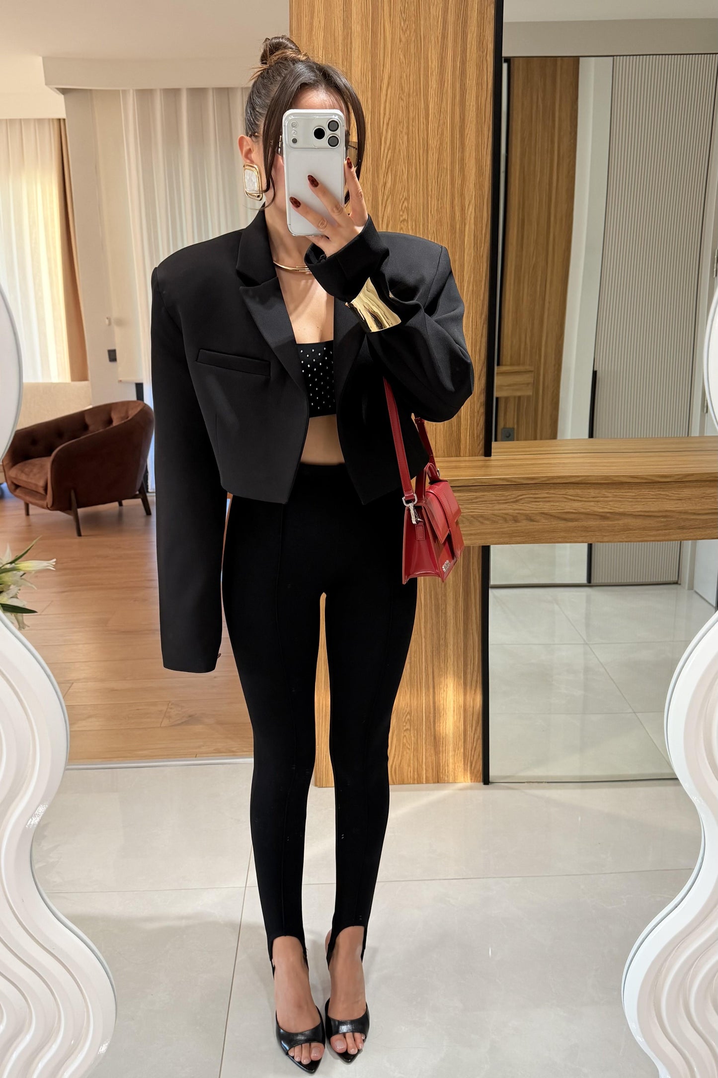 Denhaag Siyah Premium Vatkalı Mini Ceket