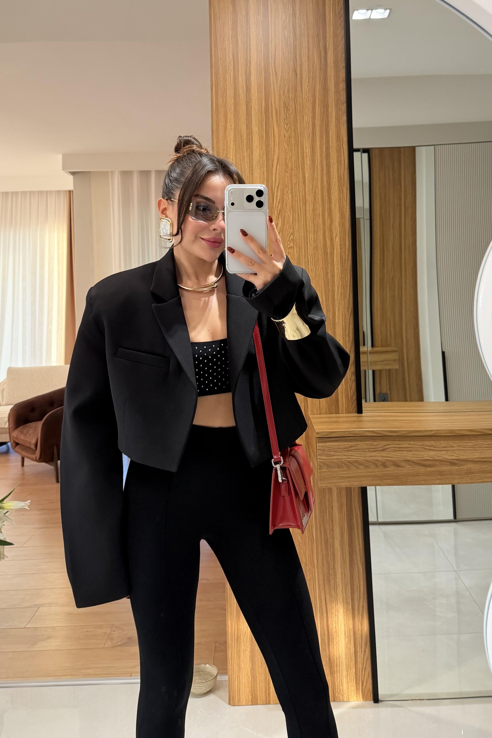 Denhaag Siyah Premium Vatkalı Mini Ceket