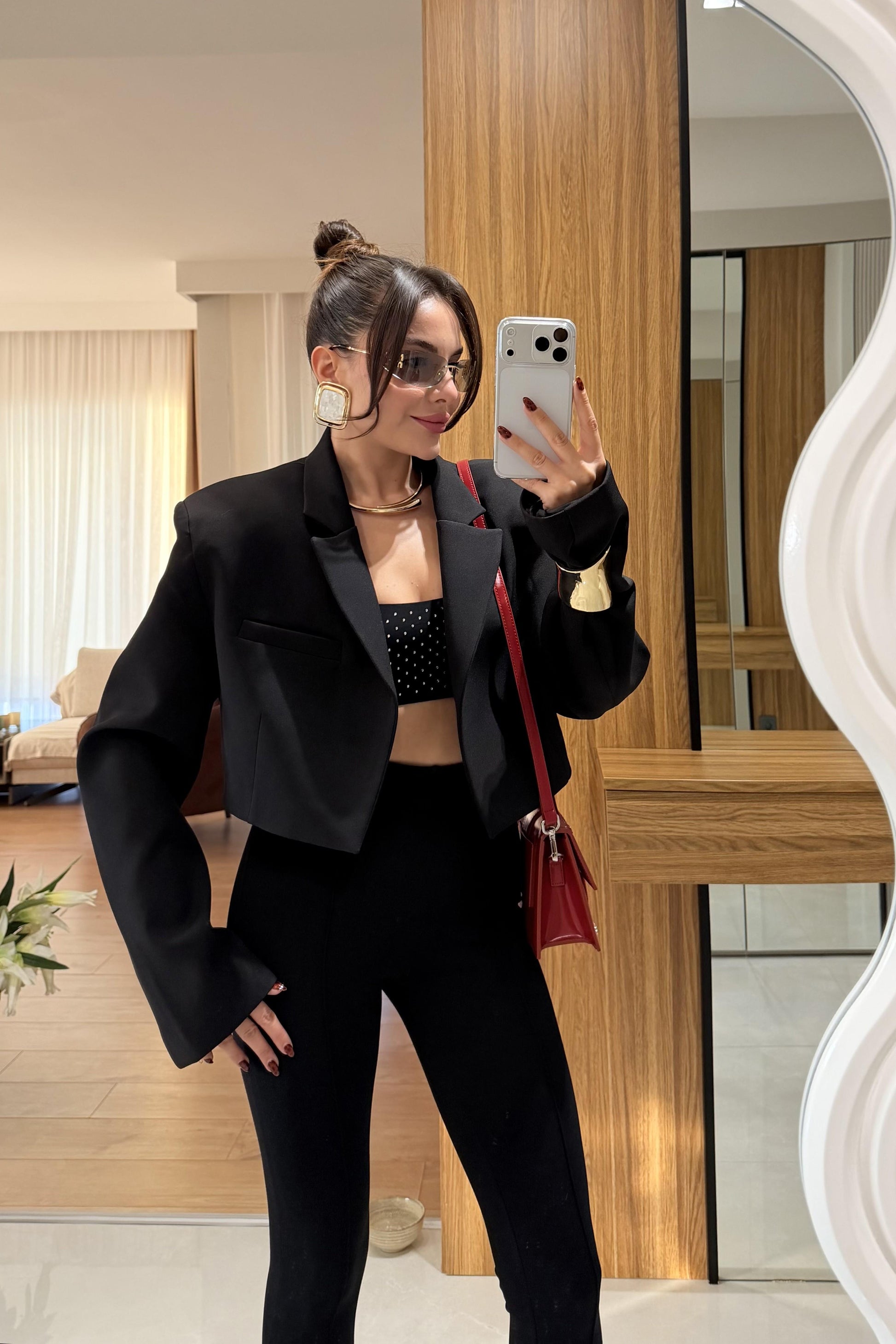 Denhaag Siyah Premium Vatkalı Mini Ceket
