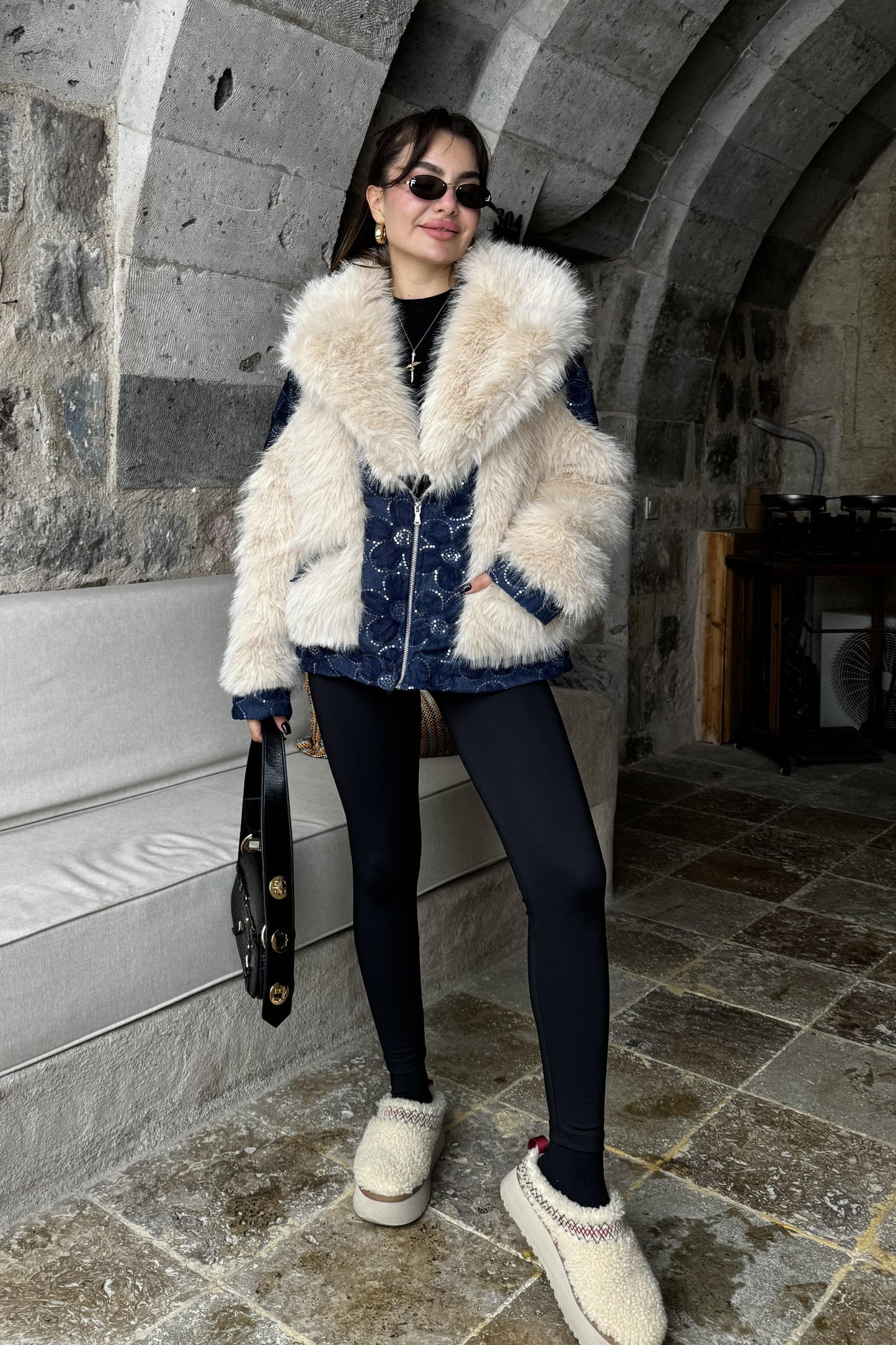 Desce Kot Karışımlı Premium Kürk Kaban