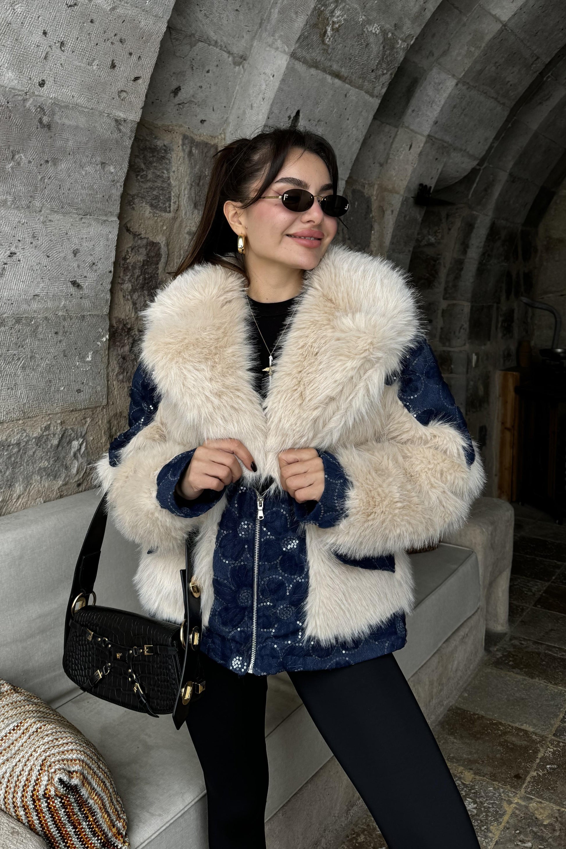 Desce Kot Karışımlı Premium Kürk Kaban