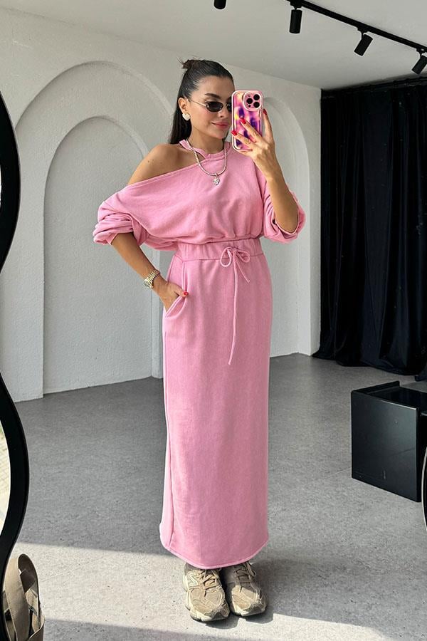 Destiny Omuz Dekolteli Pembe Etekli Takım