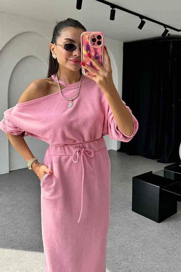 Destiny Omuz Dekolteli Pembe Etekli Takım
