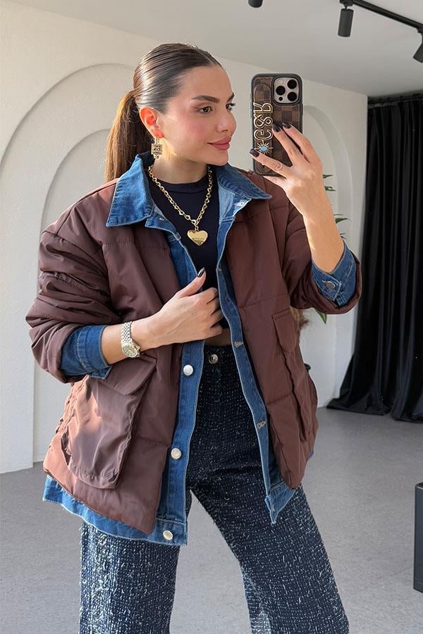 Diedre Kahve Kot Detaylı Şişme Mont