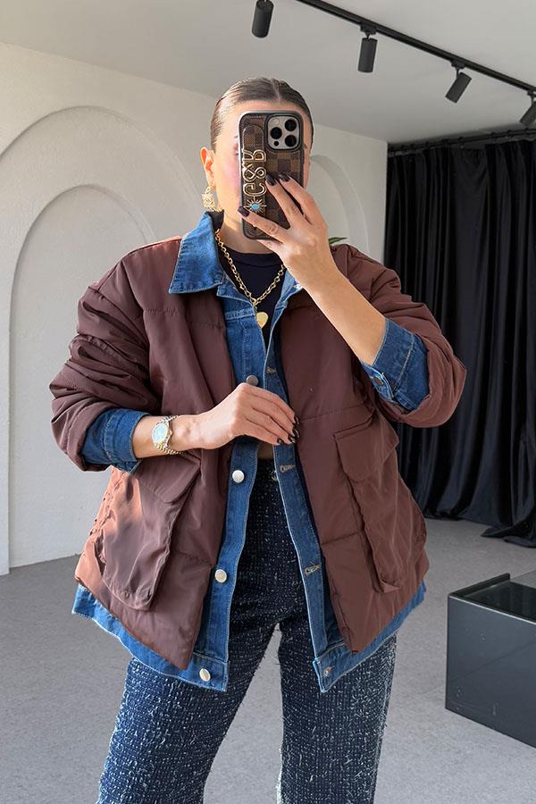 Diedre Kahve Kot Detaylı Şişme Mont