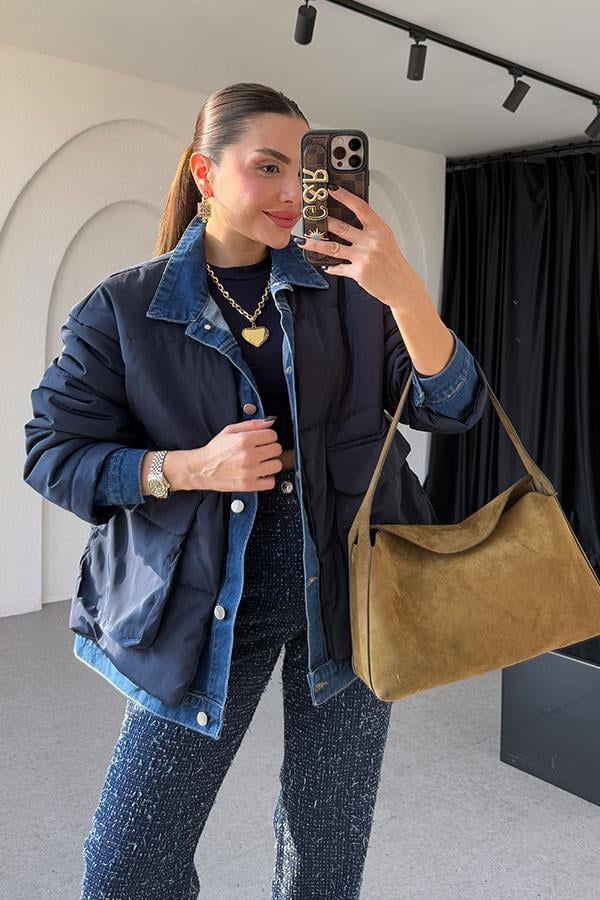 Diedre Lacivert Kot Detaylı Şişme Mont