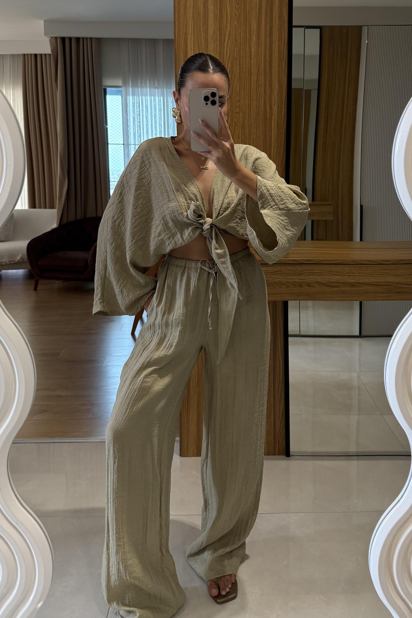 Diora Açık Haki Bağlamalı Astarlı Takım