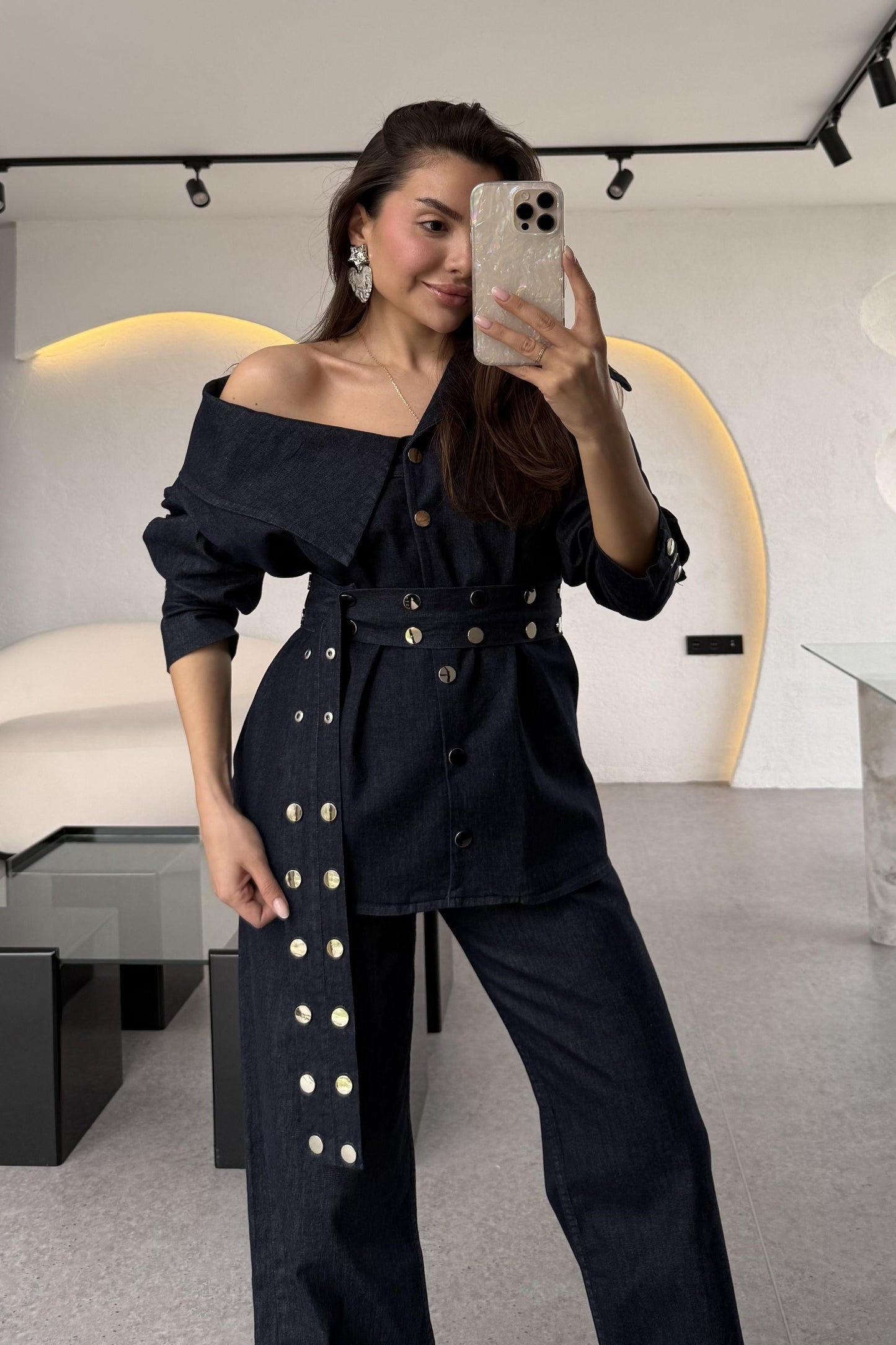 Dobbie Zımba Detaylı Denim Kruvaze Yaka Takım