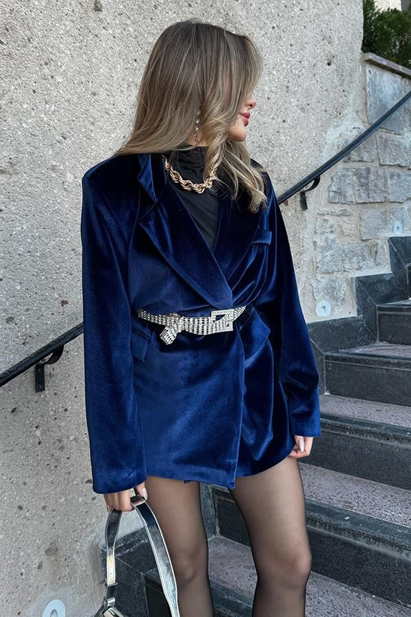 Doree Parlament Mavi Kadife Blazer Ceket