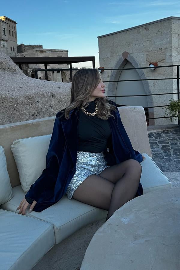 Doree Parlament Mavi Kadife Blazer Ceket