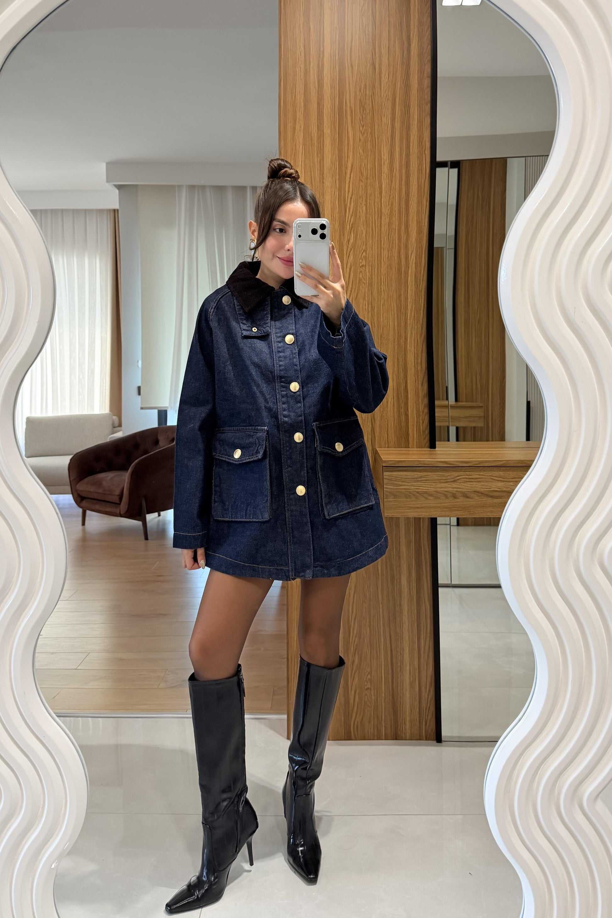 Dower Kadife Yaka Denim Ceket