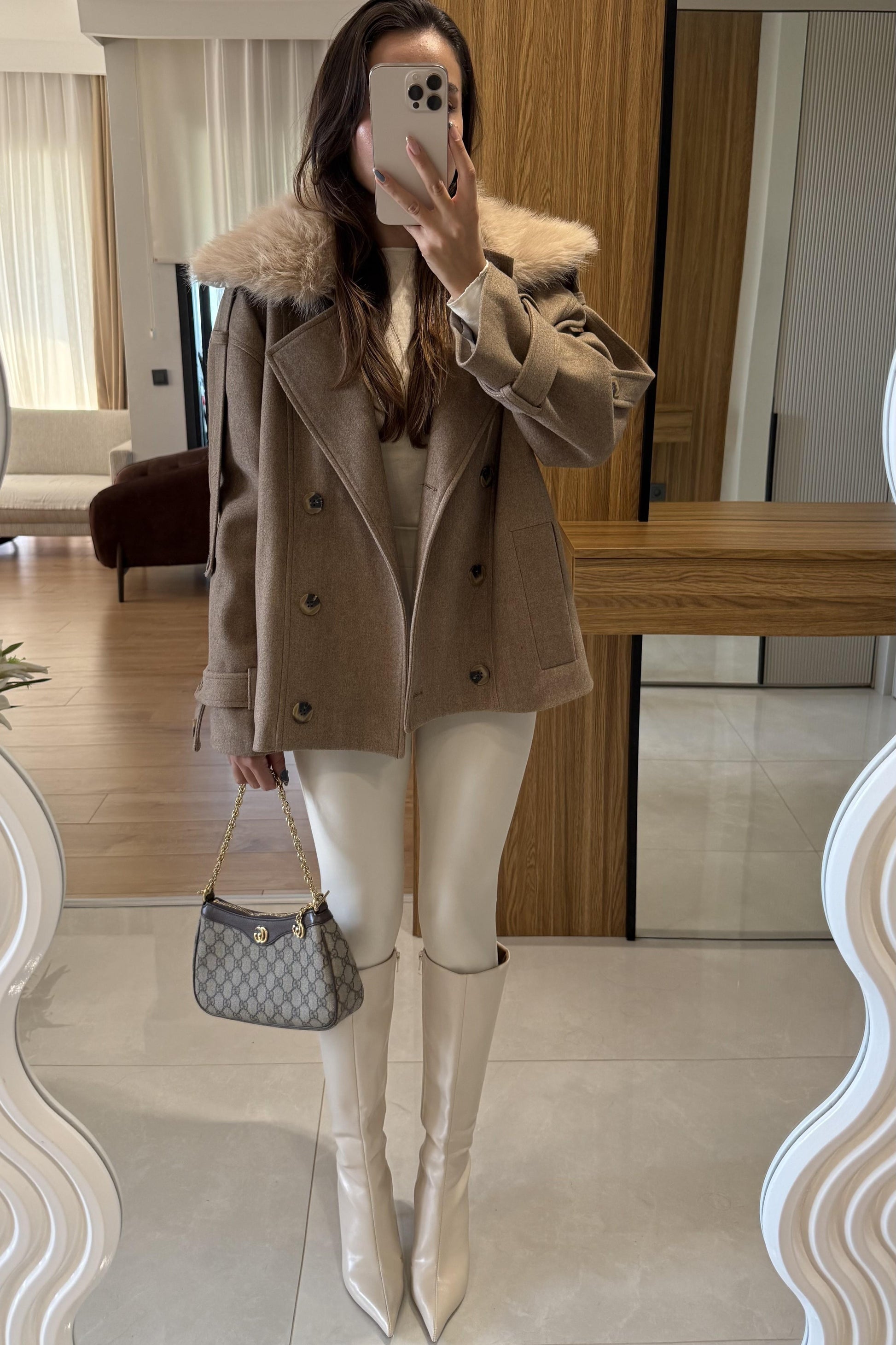 Dragun Sütlü Kahve Kürkü Çıkarılabilen Kaban