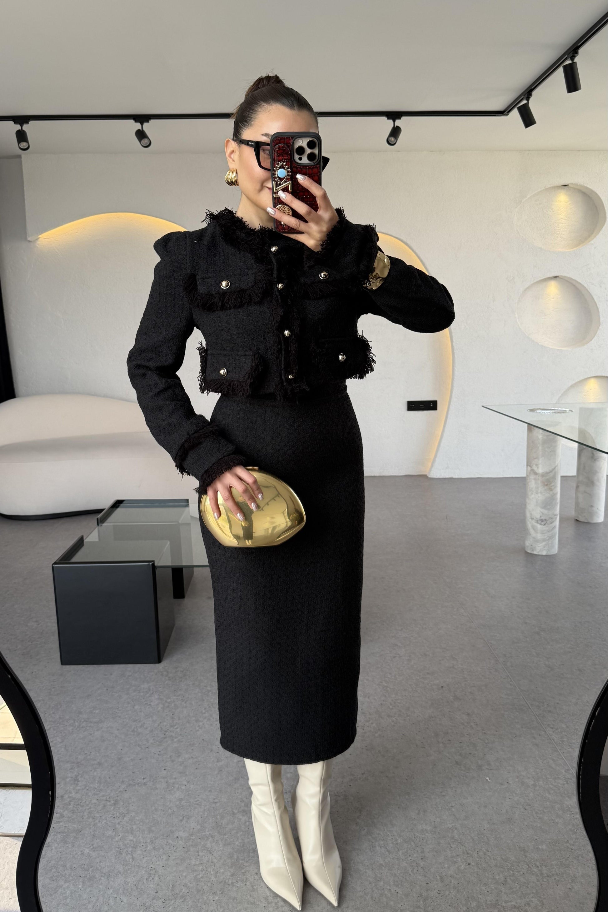 Dries Siyah Gold Düğmeli Premium Tüvit Takım