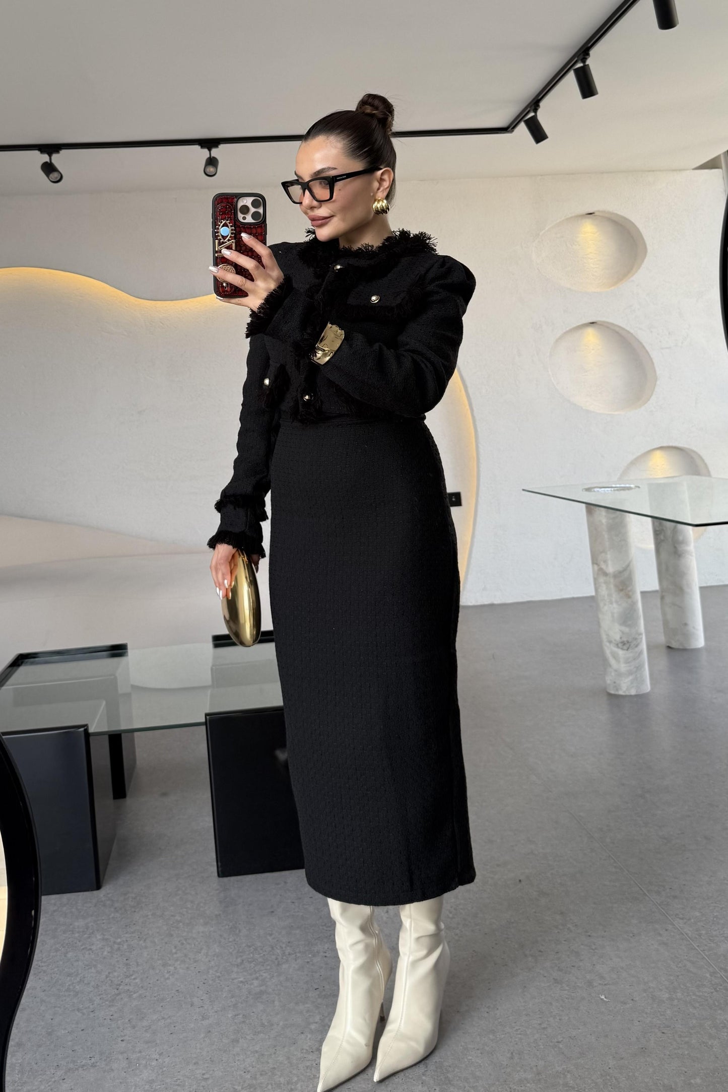 Dries Siyah Gold Düğmeli Premium Tüvit Takım