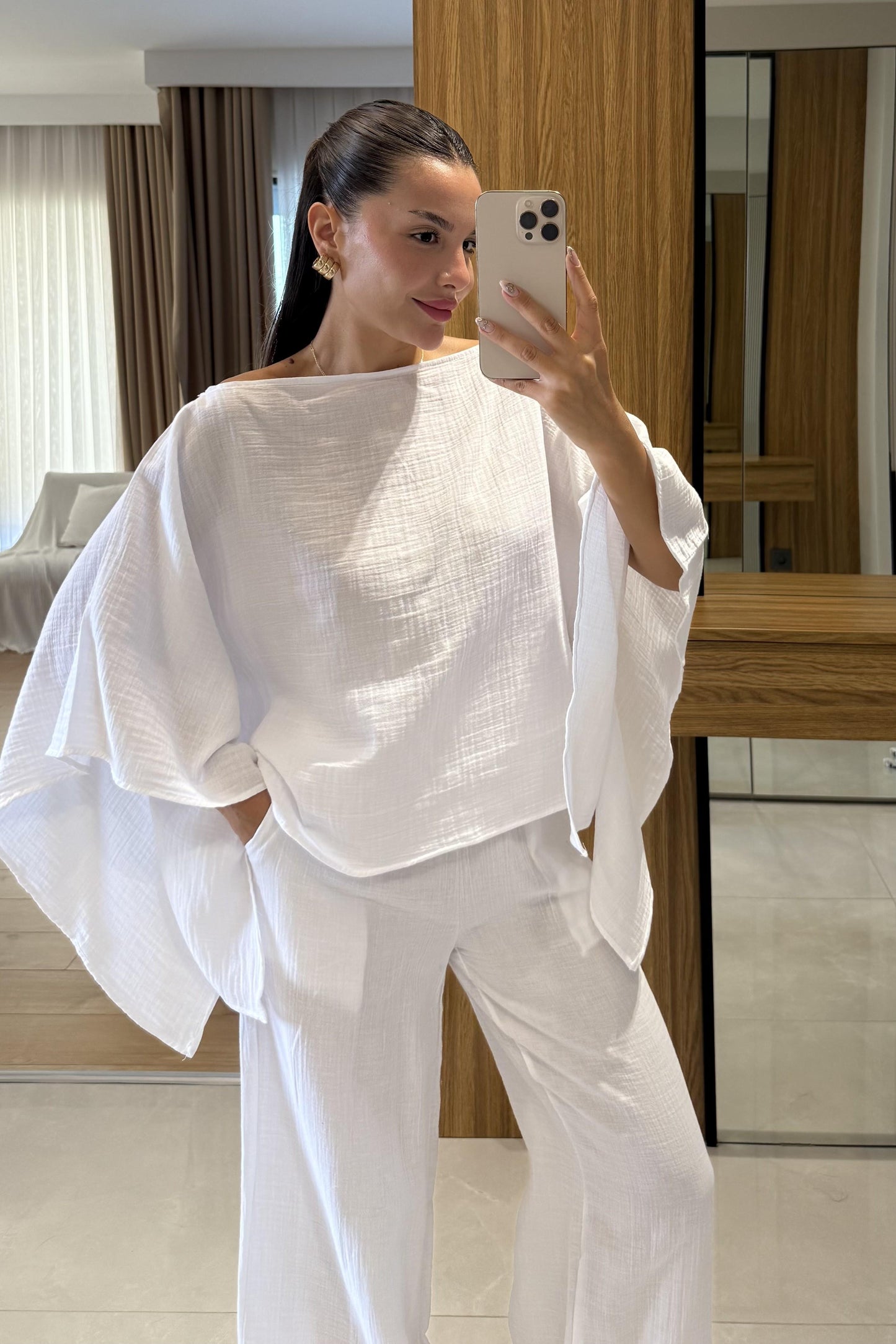 Dubai Beyaz Yarasa Kol Müslin Takım