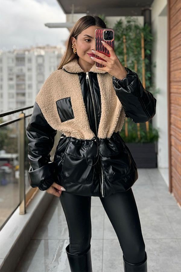 Duccia Deri Teddy Şişme Mont