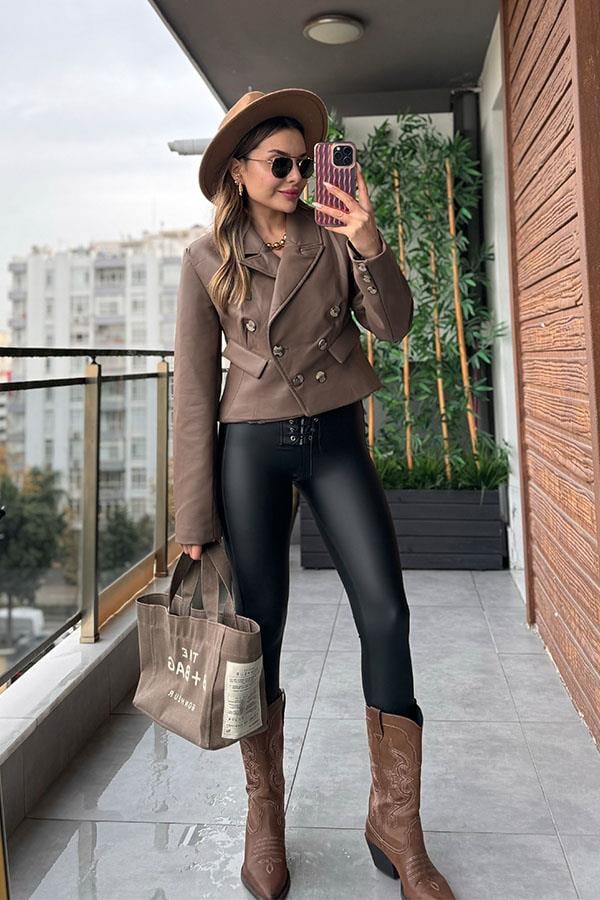 Edisa Kruvaze Deri Ceket - Vizon