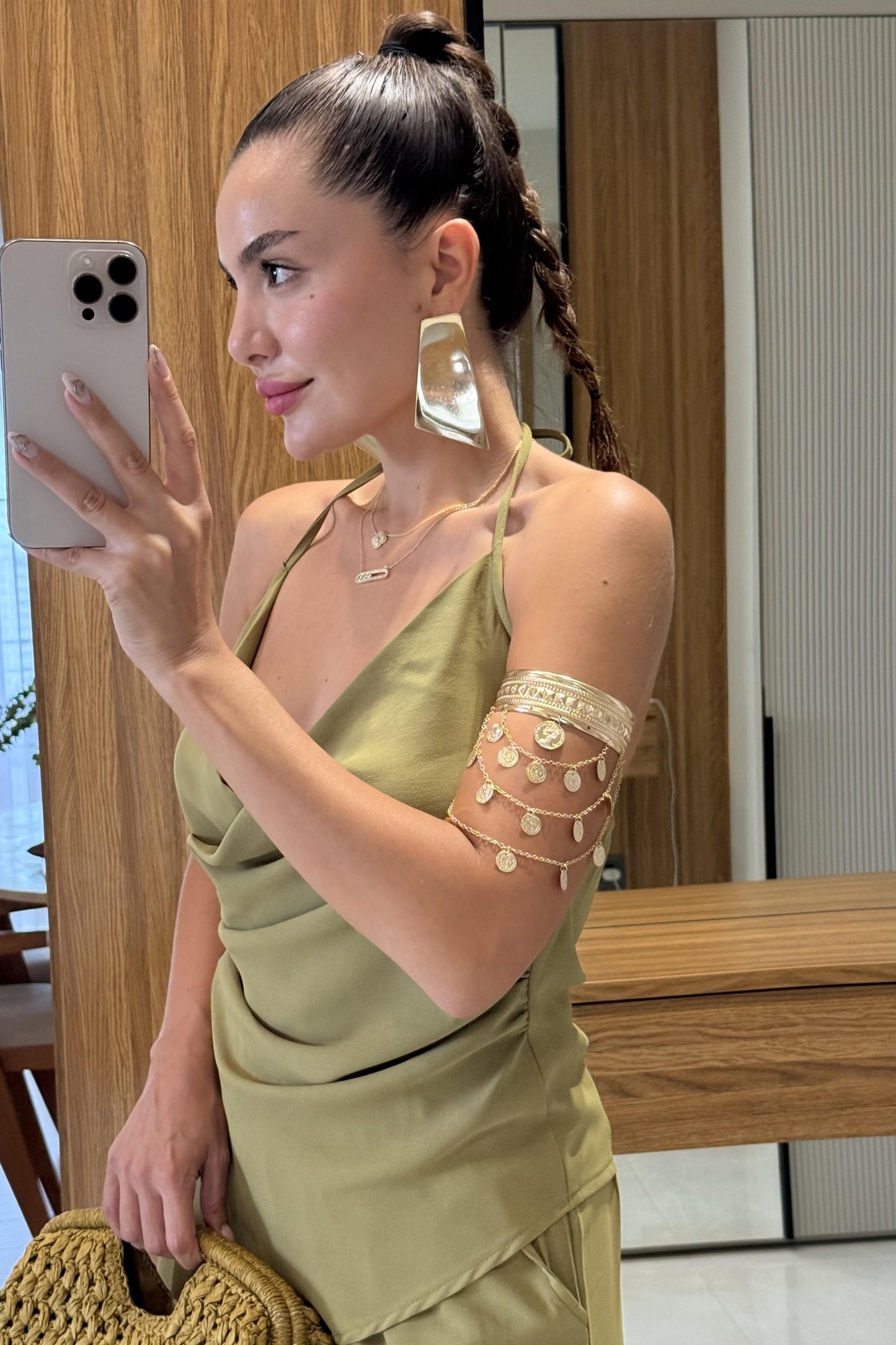 Elabella Yağ Yeşili Çapraz Drapeli İkili Takım