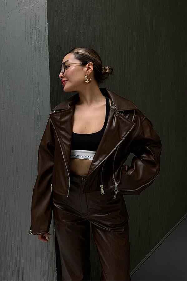 Elanor Deri Ceket - Acı Kahve