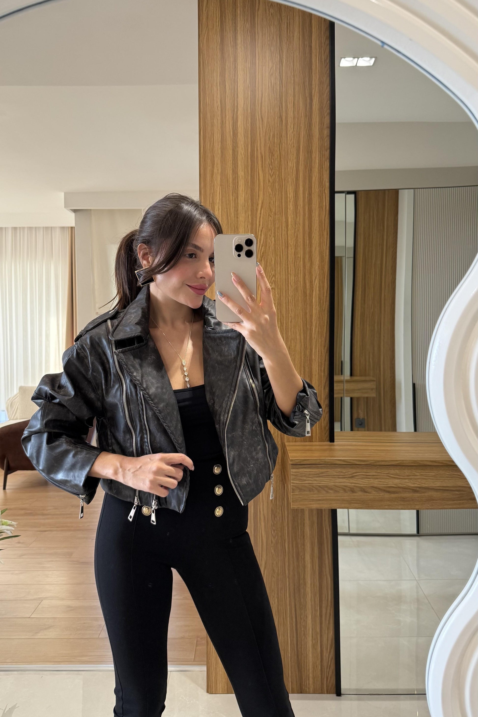 Eleria Eskitilmiş Görünümlü Biker Ceket