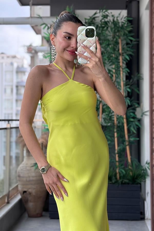 Elisabeth Saten Elbise - Neon Sarı