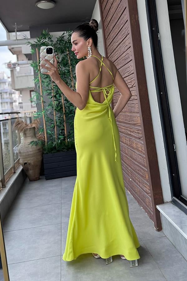 Elisabeth Saten Elbise - Neon Sarı