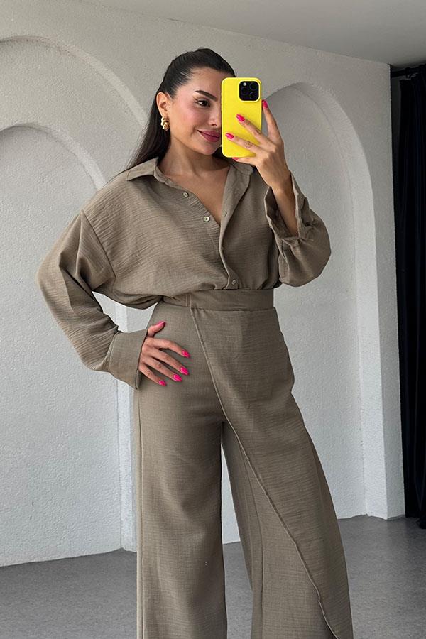 Eliza Kruvazeli Pantolon Gömlek Takım-Vizon