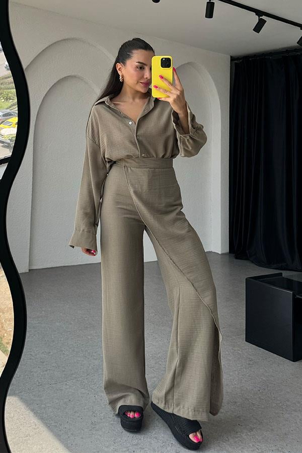 Eliza Kruvazeli Pantolon Gömlek Takım-Vizon