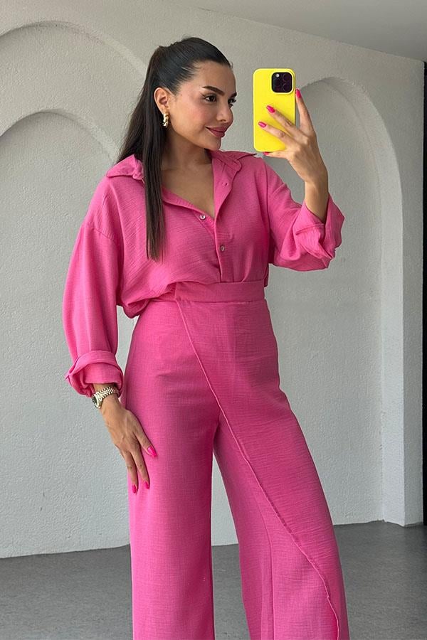 Eliza Kruvazeli Pantolon Gömlek Takım-Pembe