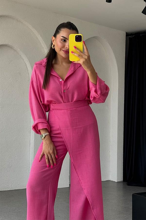 Eliza Kruvazeli Pantolon Gömlek Takım-Pembe