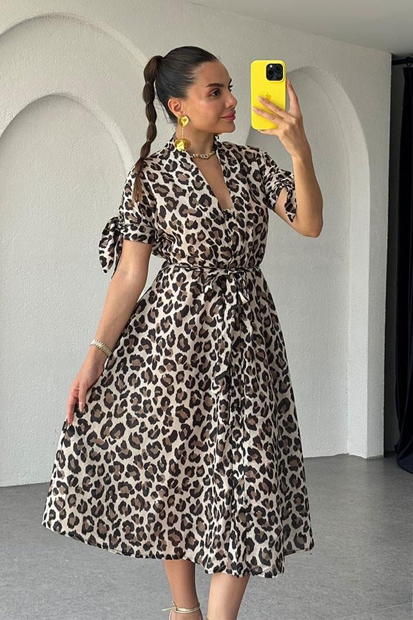 Ellis Orijinal Leopar Desenli Tensel Elbise