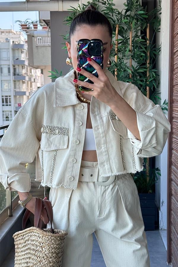 Elly Taşlı Gabardin Ceket