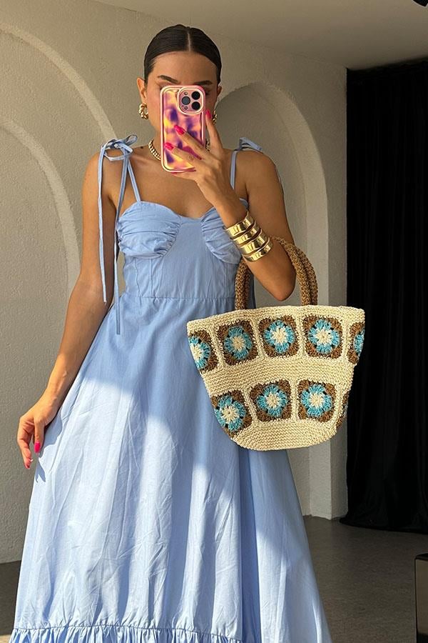 Eloise İp Askılı Poplin Elbise-Bebe Mavi