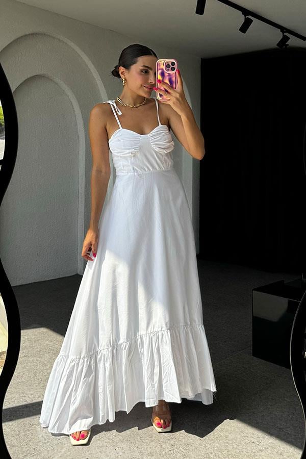 Eloise İp Askılı Poplin Elbise-Beyaz