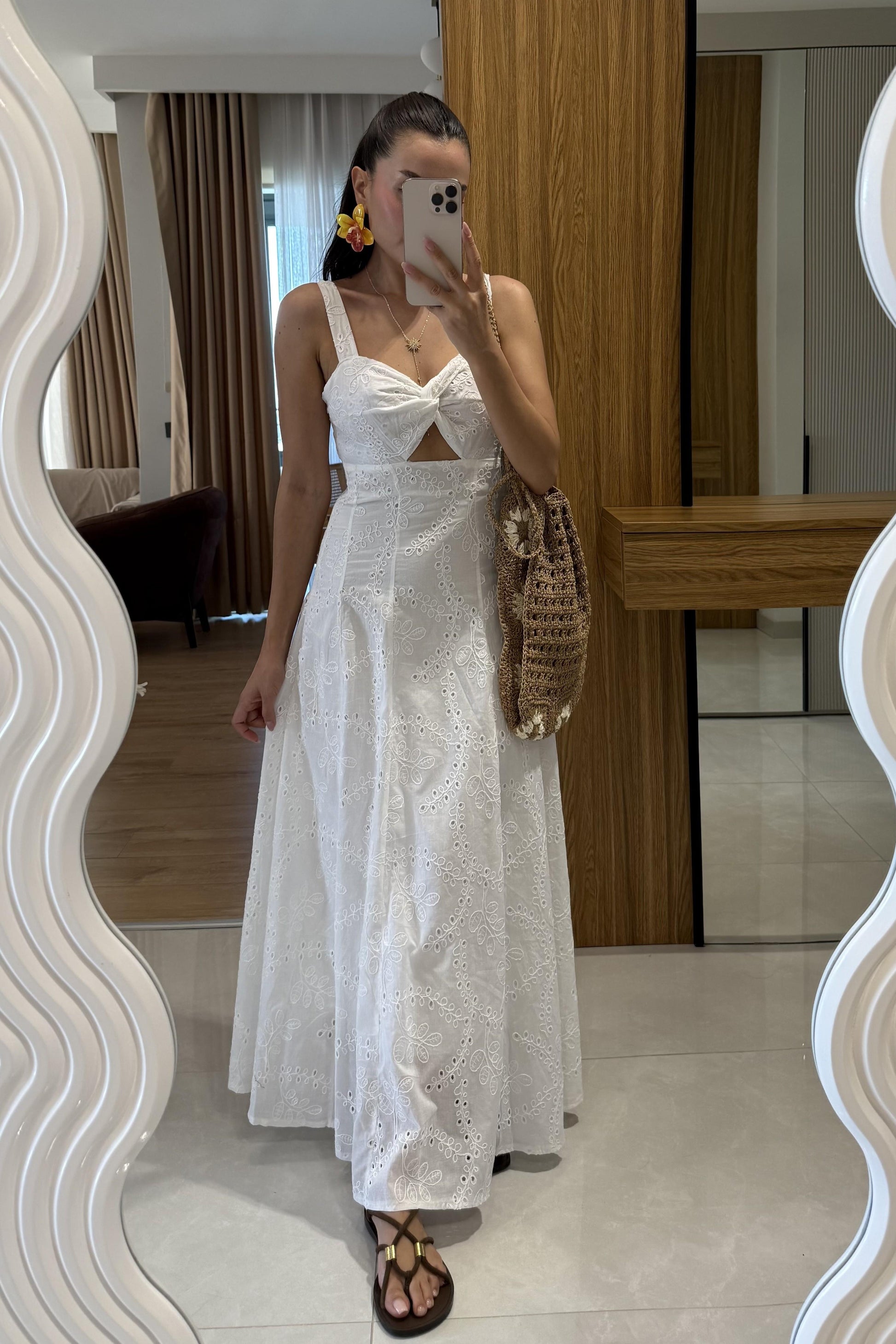 Elowen Beyaz Astarlı Fisto Elbise