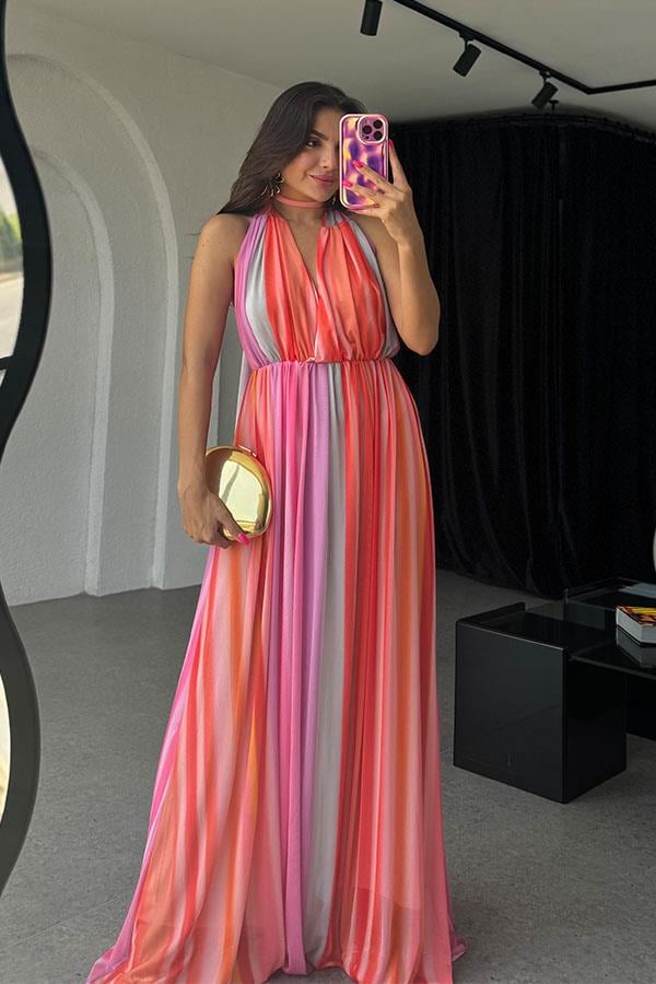 Emerald Orijinal Renkli Sırt Dekolteli Elbise