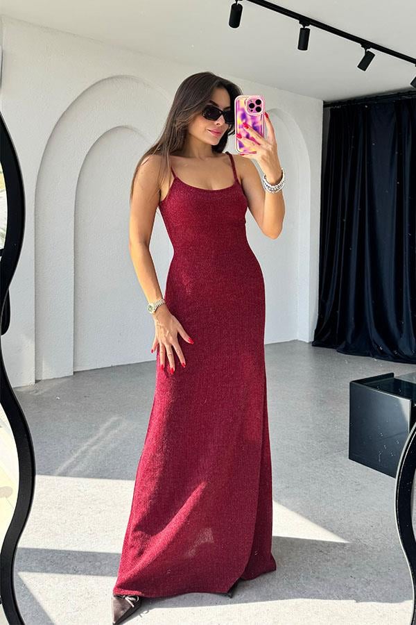 Estelle Hırka Elbise Bordo Takım