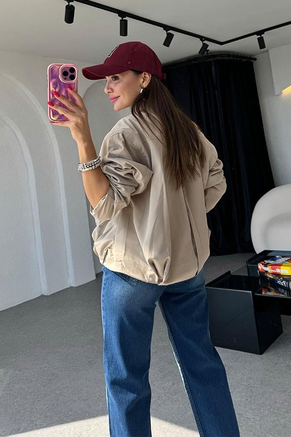 Evavie Cepli Paraşüt Bej Ceket