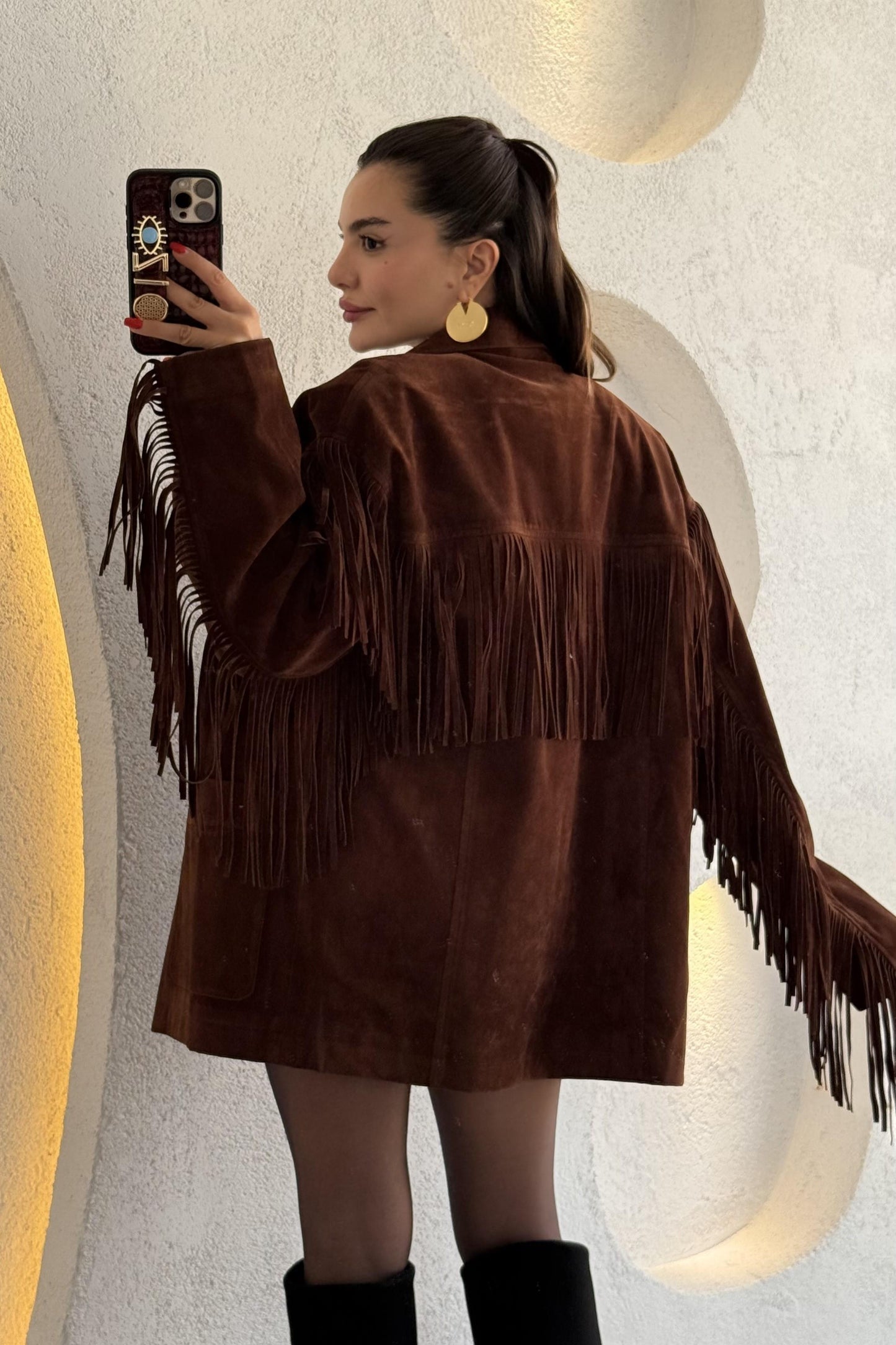 Exert Acı Kahve Püsküllü Süet Ceket