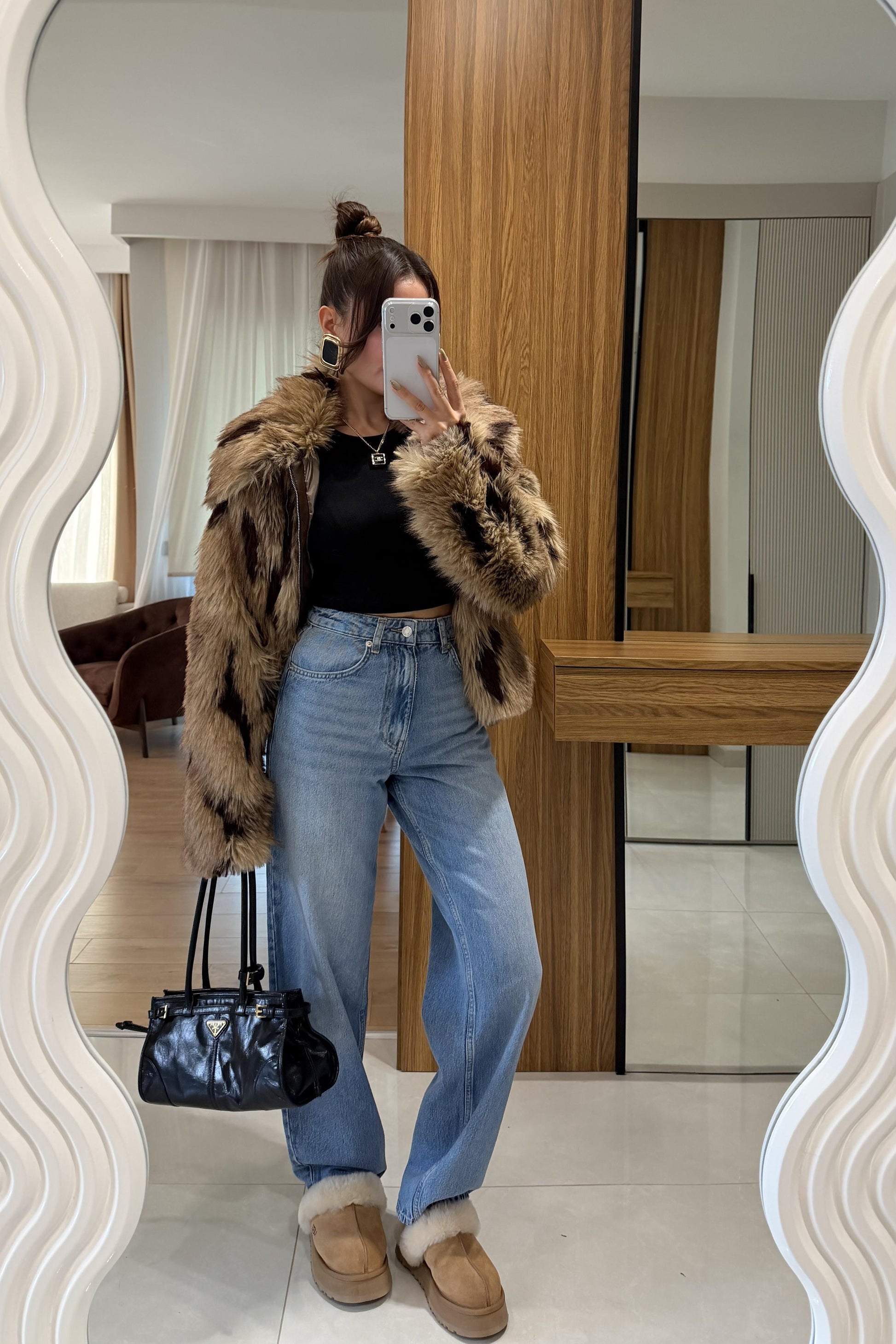 Fendy Camel Fermuarlı Kürk