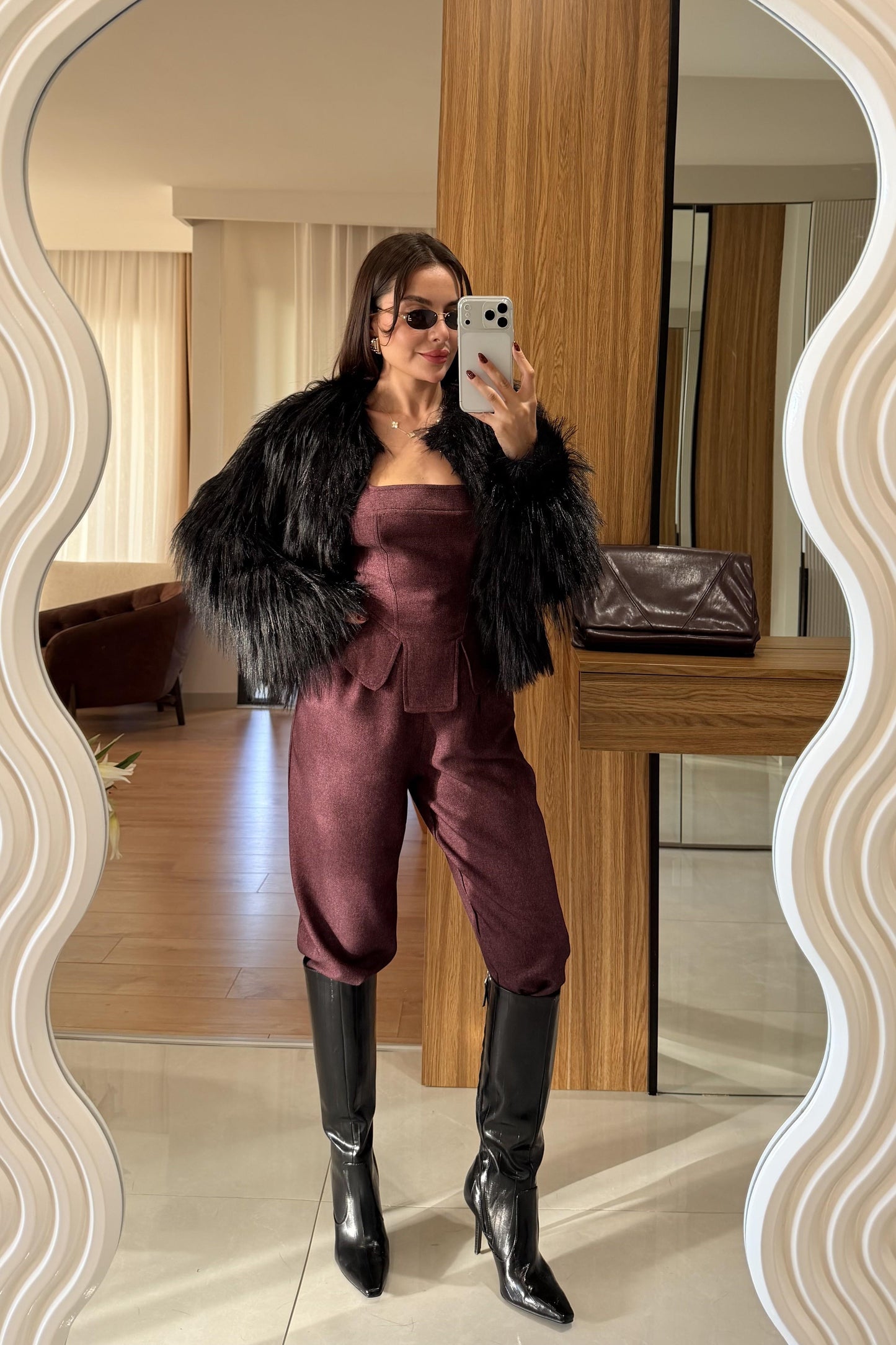 Fiora Bordo Crop Pantolon Takım