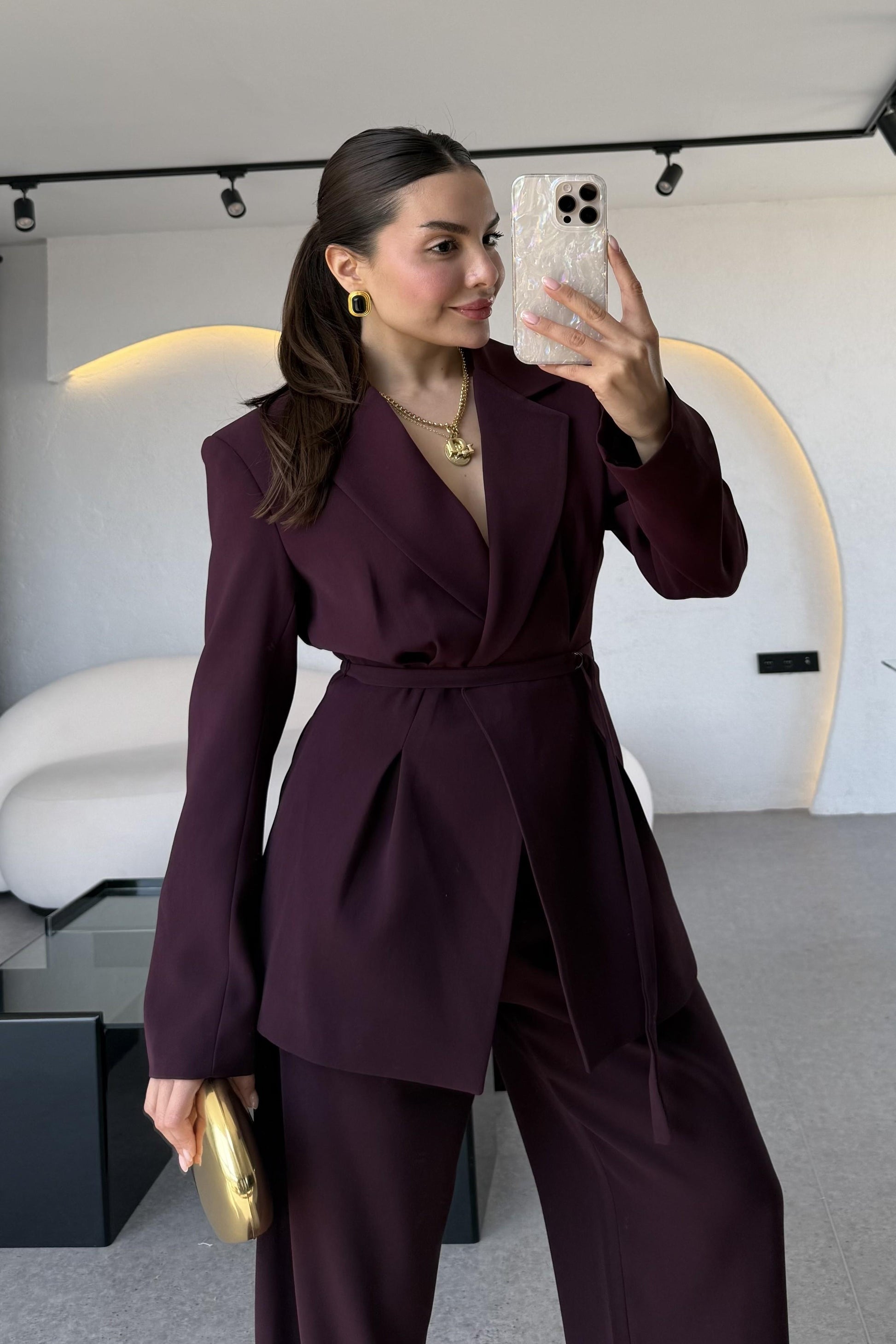 Frand Mürdüm Premium Krep Kuşaklı Blazer